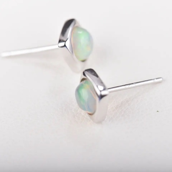 Natural Ethiopia Real Opal Ear Studs - Rainbows Opal Sterling Silver Earrings - Picture 8 of 12